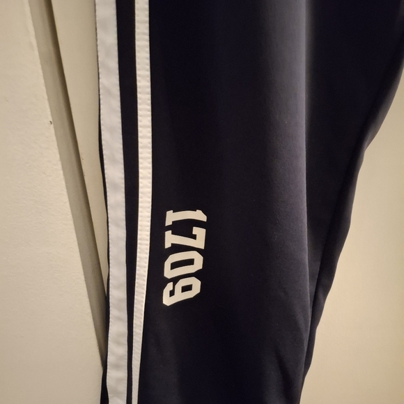 Navy Track Pants Men's with White Stripes And White Lettering - Picture 3 of 8
